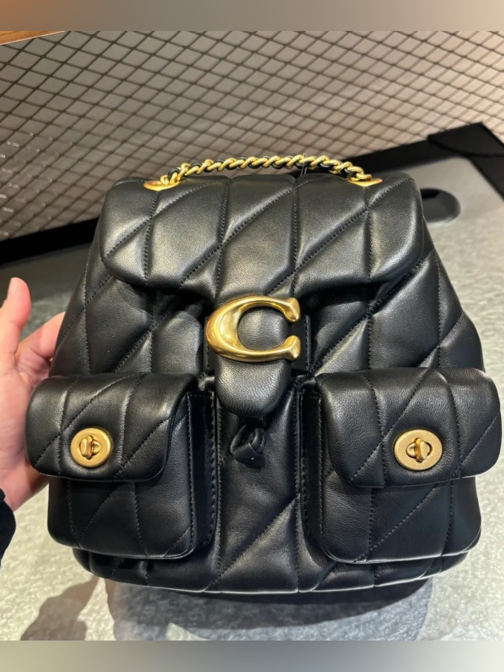 Coach Black Quilted Leather Backpack/ Crossbody with Gold Hardware Retail: $495